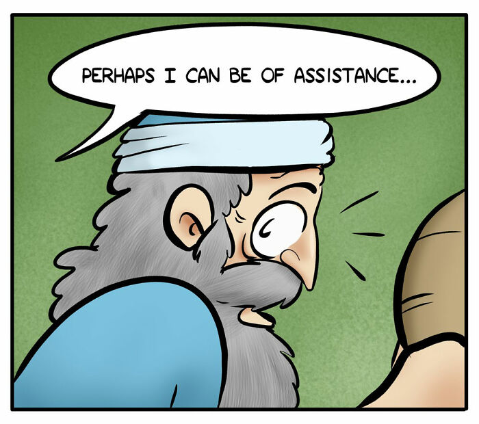 Port Sherry comic panel showing a worried man pouring from an empty wine jug with a nervous woman nearby.