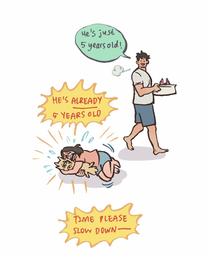 Illustration by Malaysian artist showing a family hugging, expressing hope and emotions with nature background.