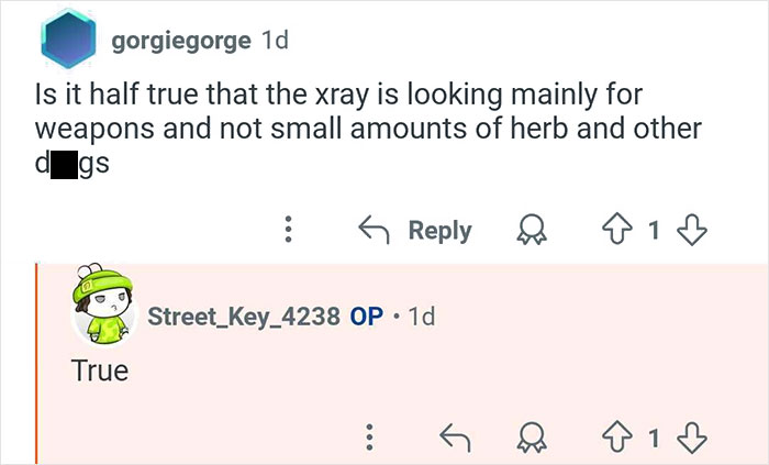 Reddit user asks if x-ray focuses mainly on weapons, former TSA worker confirms in Q&A on TSA insights.