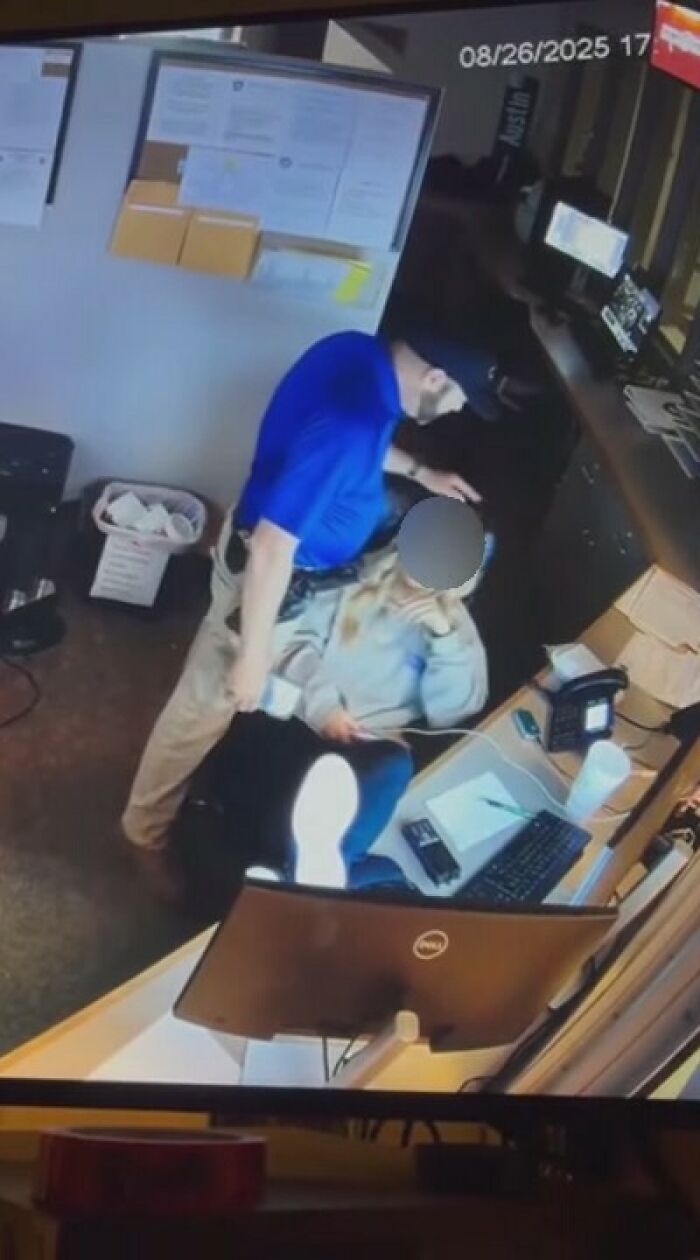 Police chief seen in a disturbing moment with 18-year-old dispatcher caught on leaked video in an office setting.