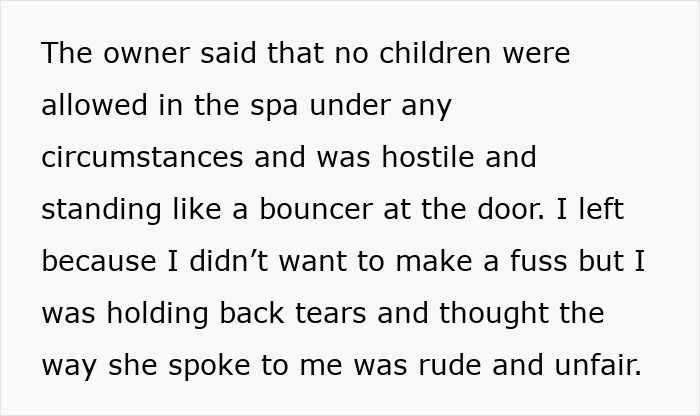 Spa entrance with a mother and daughter denied entry while taking daughters to get nails done trip.