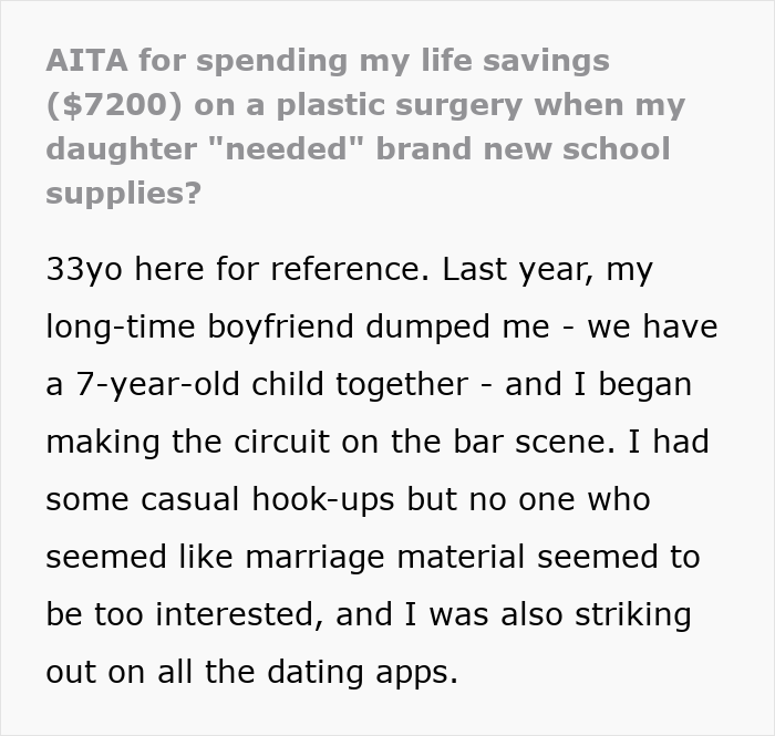 Alt text: Single mom expects support after spending thousands on plastic surgery but faces a harsh reality check in her personal life.