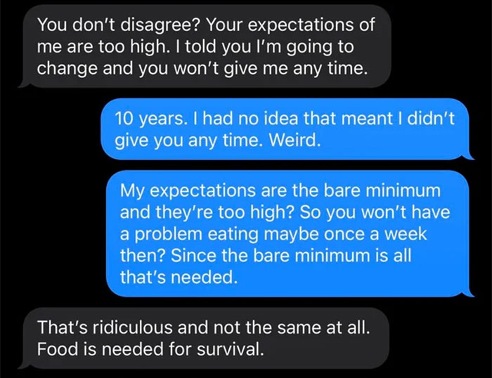 Text message conversation showing a woman rethinking her marriage after her husband's disturbing confession about expectations.