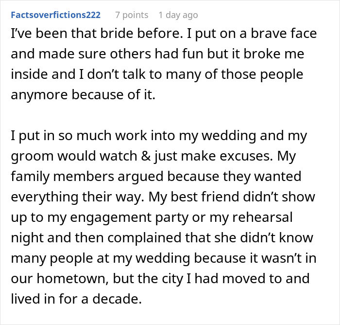 Commenter shares experience of disappointment with groom and frustrations about the bride at a Halloween wedding.