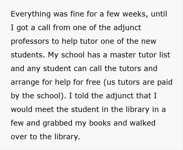 Text excerpt discussing tutoring a new student and arranging help through the school&rsquo;s master tutor list for parents-lied-food-allergies-daughter-no-contact.