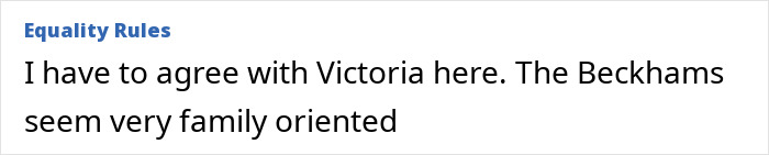 Text snippet discussing Victoria Beckham's family views, related to rumored feud with Brooklyn's wife Nicola Peltz.