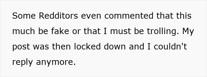 Text on a white background stating some Redditors thought the story about homemade food causing sickness must be fake or trolling. Text on a white background stating some Redditors thought the story about homemade food causing sickness must be fake or trolling.