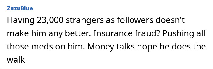 Comment criticizing Instagram-famous dentist for alleged insurance fraud and medical practices affecting morbidly obese patient.