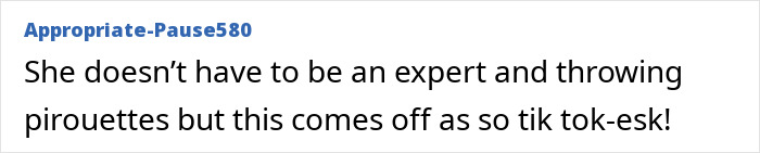 Comment text on a white background with a username, discussing a TikTok-like dance move.