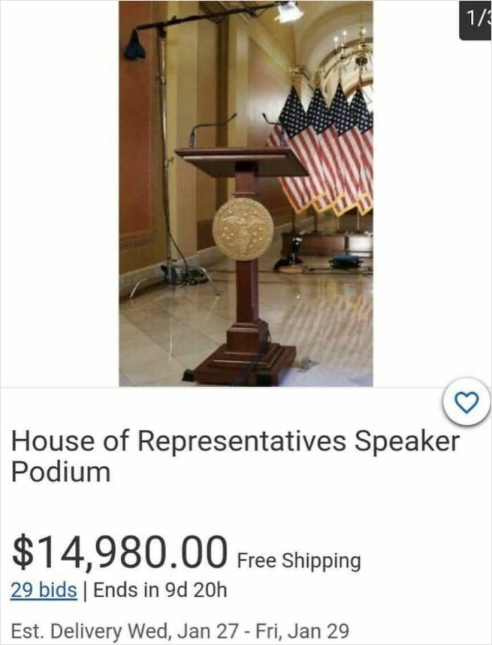 House of Representatives speaker podium listed for sale online among unhinged things people thought they could sell.