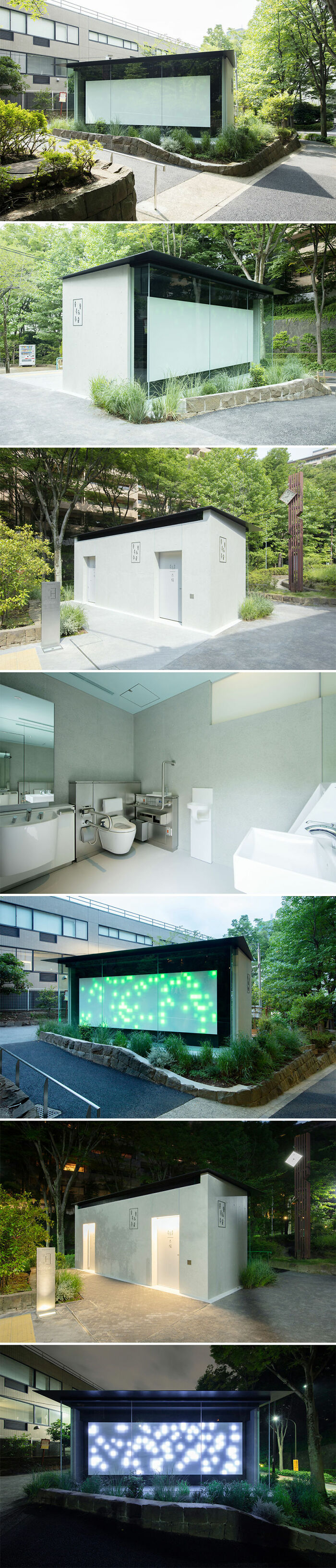 Modern Tokyo public restrooms designed by world-famous architects with innovative, artistic, and eco-friendly features.