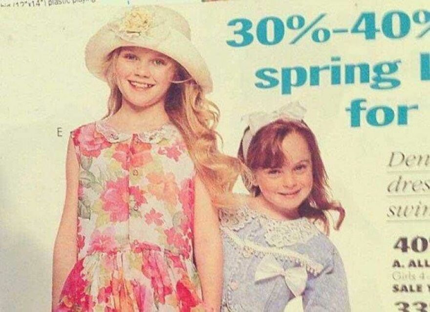 Two young girls smiling in floral and lace dresses, illustrating Lindsay Lohan before and after moments.