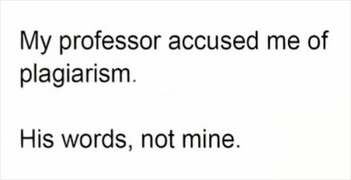 Text joke about plagiarism, fitting hilariously cringy jokes and puns to send to your dad.