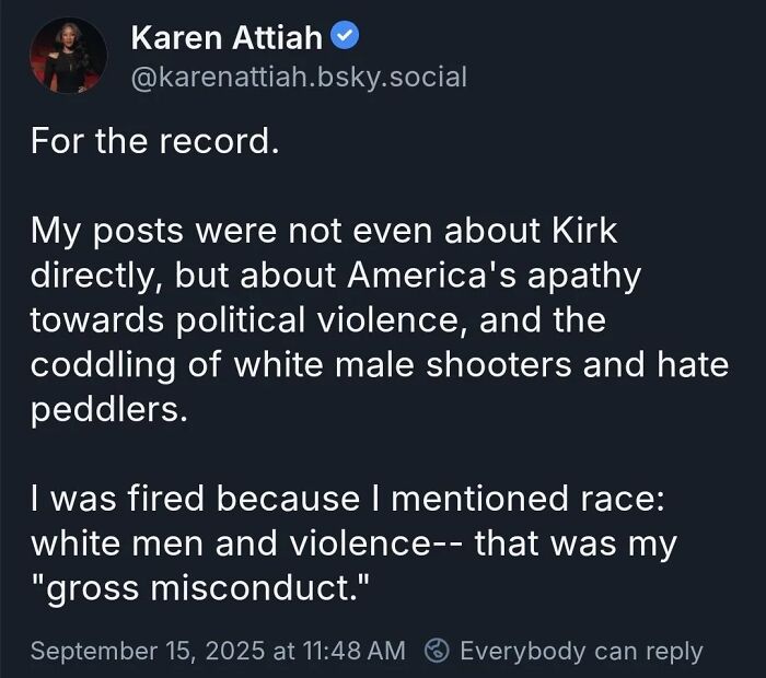 Screenshot of a social media post discussing political violence, race, and consequences, illustrating chaotic good actions.
