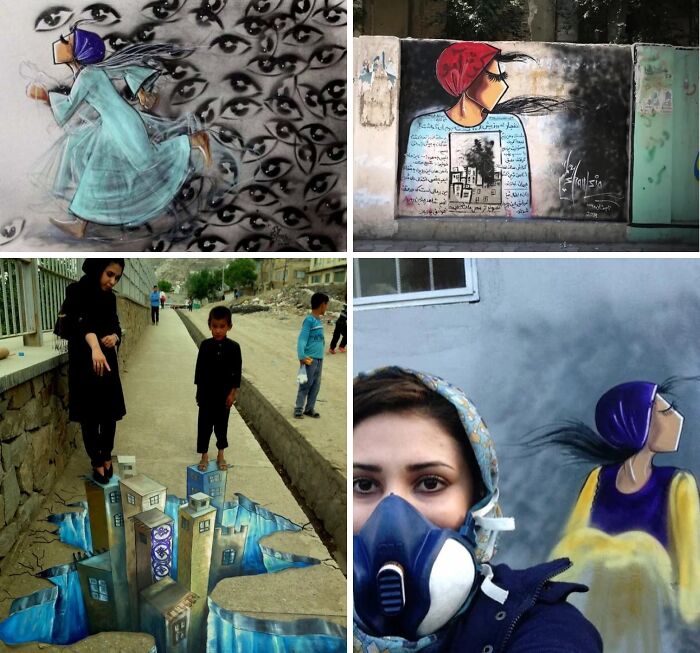 Collage of powerful street art murals featuring expressive characters and 3D illusions from around the world.