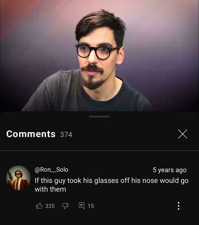 Man with glasses in a YouTube video screenshot showing hilarious YouTube comments that were better than the video.