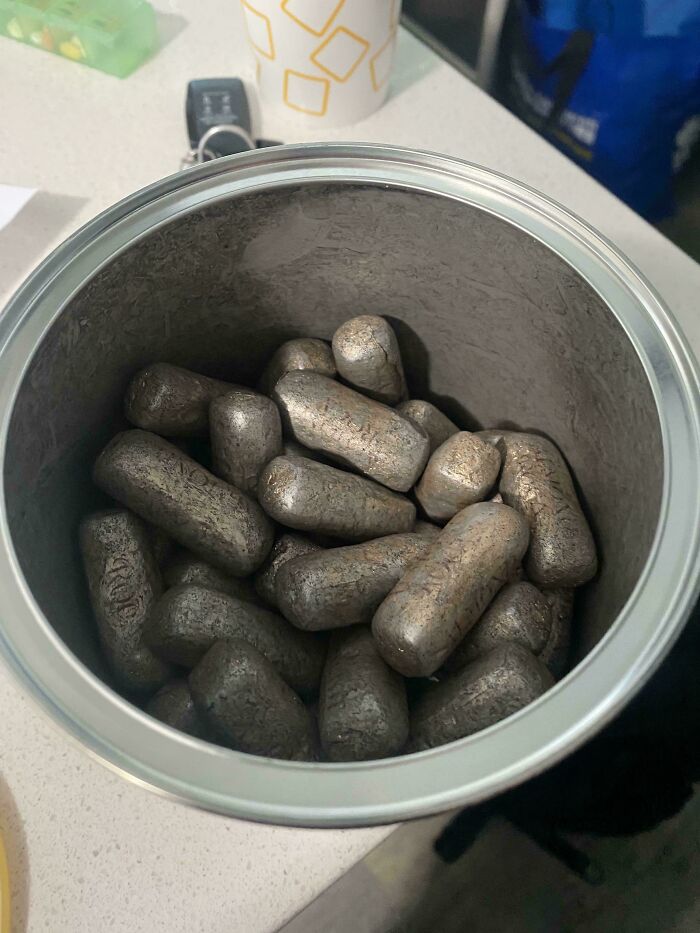 Metal pellets tightly packed inside a round container, illustrating one of the mildly infuriating things that tested patience.