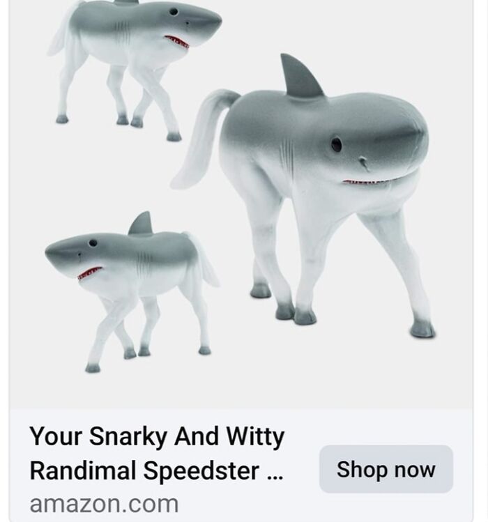 Unusual animal figurines combining sharks and horses, one of the weirdest purchases people would make in a heartbeat.