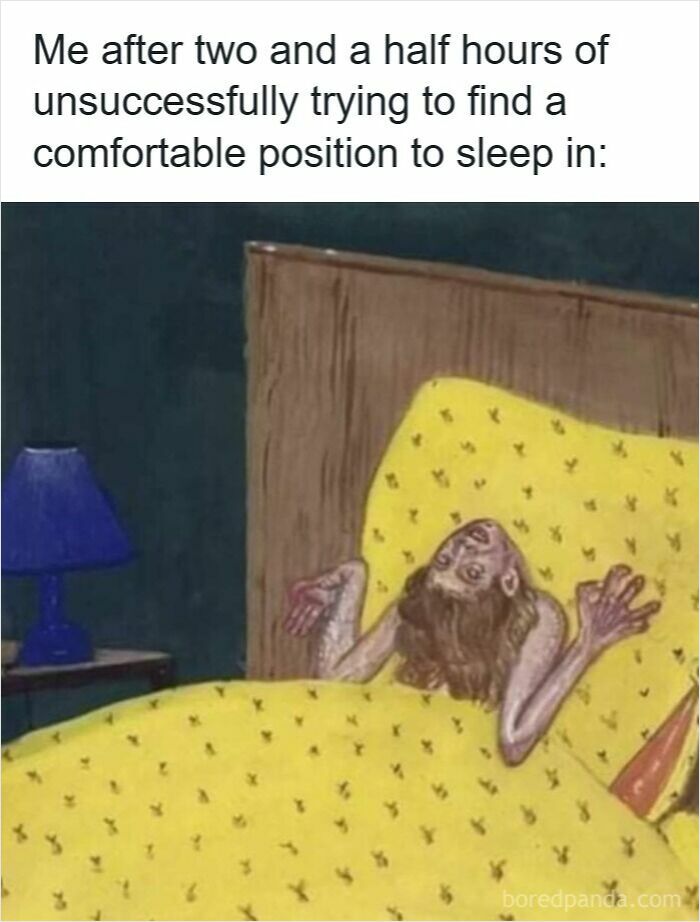 Person lying wide-eyed in bed under yellow blanket, illustrating the struggle of insomnia and restless sleep.