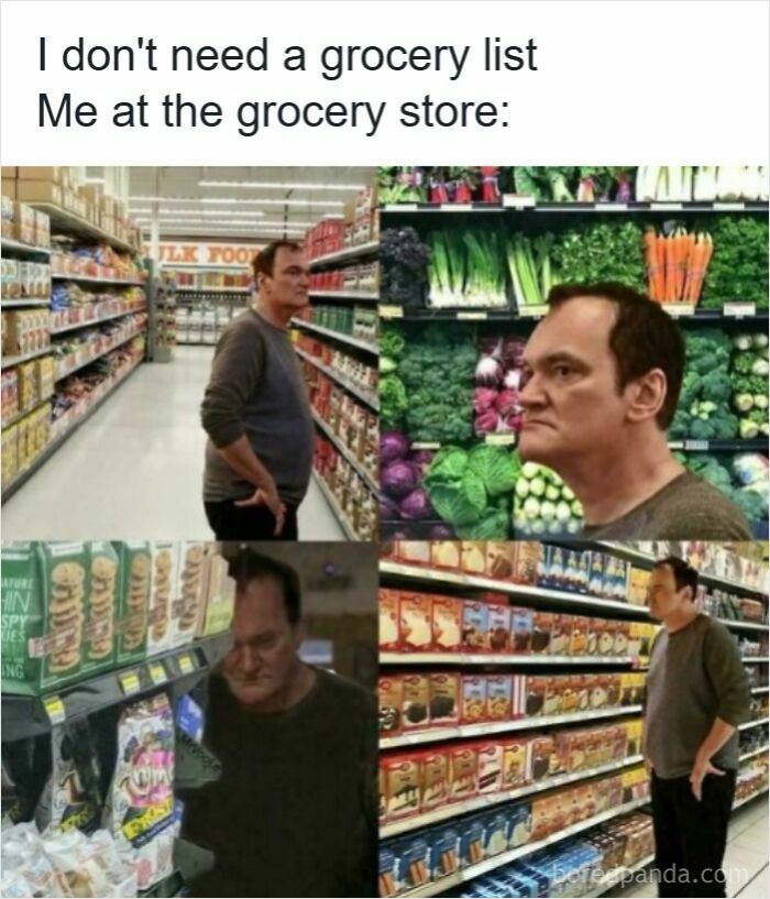 Man confused in grocery store aisles, illustrating common moments in our lives that aren't an original experience.