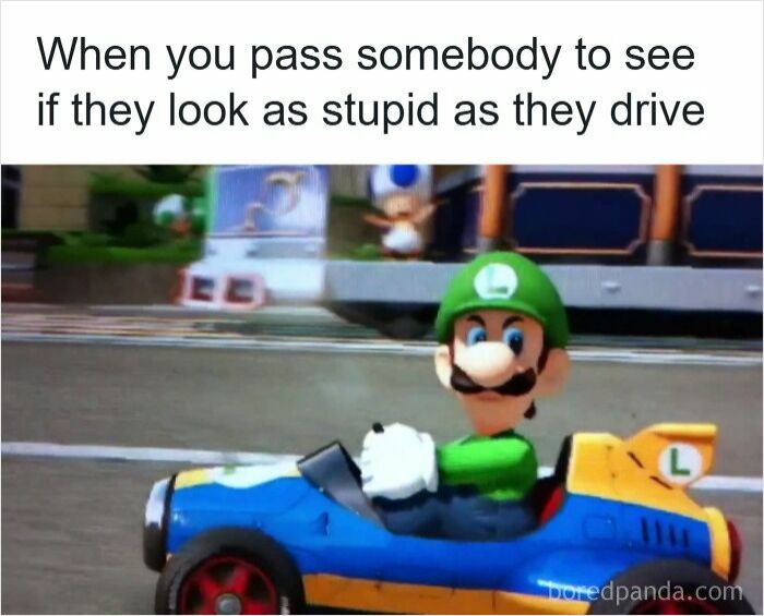 Luigi driving in a kart illustrating a specific moment that isn’t an original experience in everyday life.