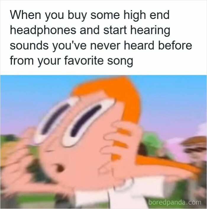 Alt text: Person wearing headphones, amazed by new sounds in a favorite song, illustrating moments that aren’t an original experience.