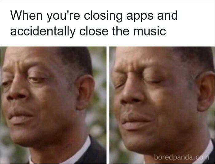 Man closing apps on phone, showing frustration after accidentally closing music, a common unoriginal life moment.