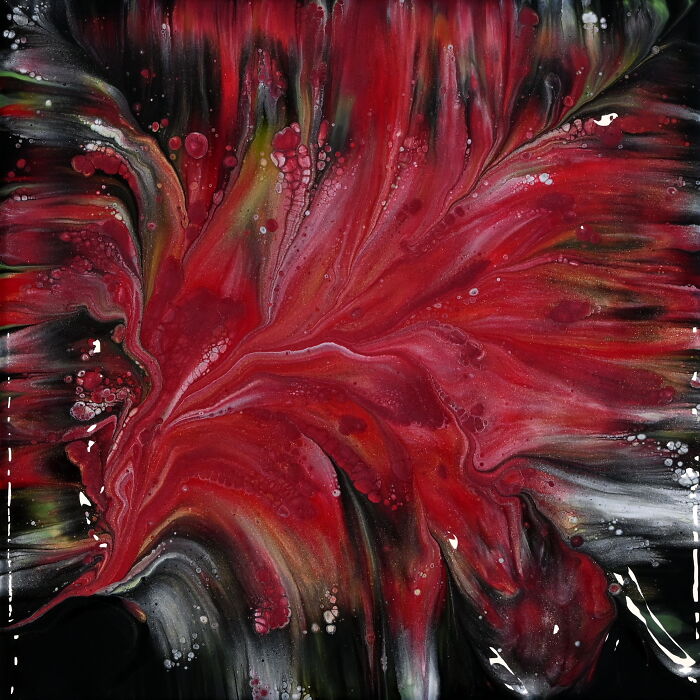 Triple Flower Magic: Easy Acrylic Pour Flowers In Rich Reds And Greens