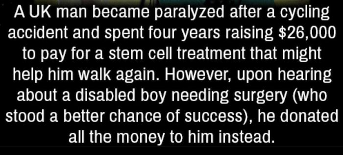 UK man donates money raised for his stem cell treatment to a disabled boy, showing kindness and the good in this world.