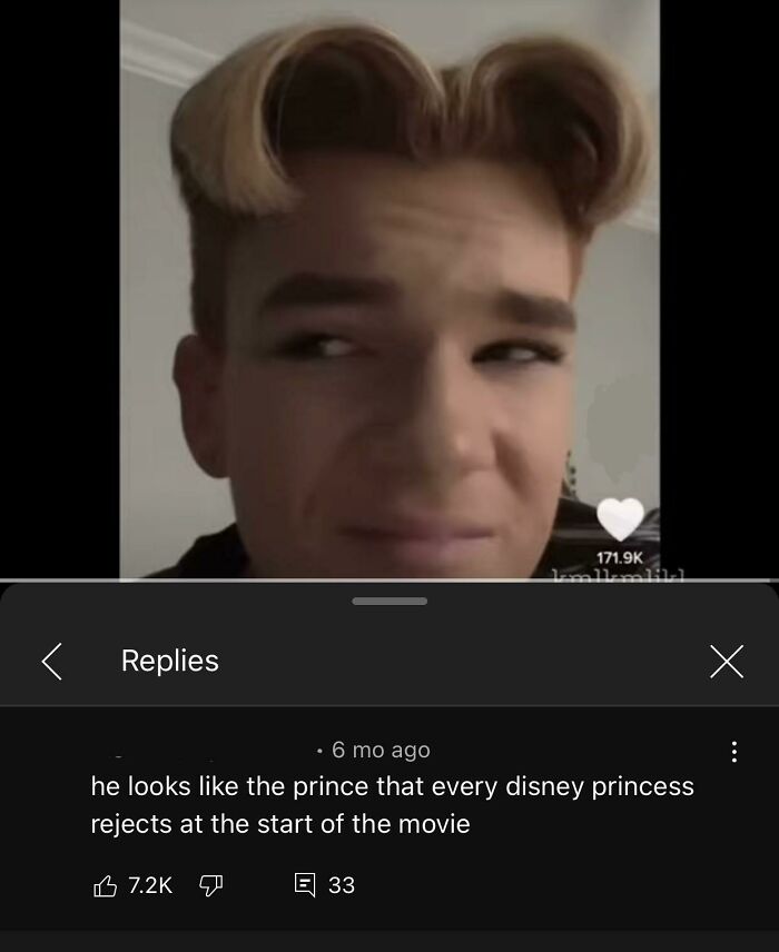 Young man making a funny face in a video with a hilarious YouTube comment about Disney princes below.