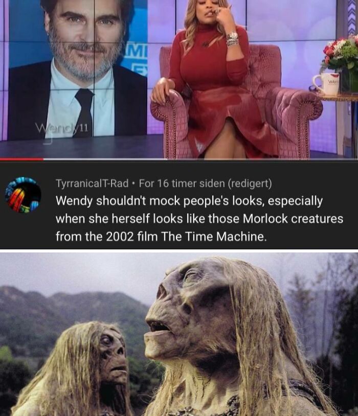 YouTube comment humor comparing a talk show host to Morlock creatures from a 2002 sci-fi movie.