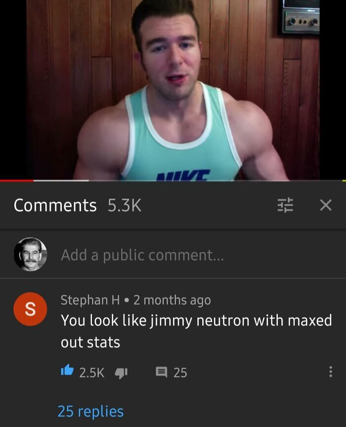 YouTube comment humor with a muscular man compared to Jimmy Neutron, highlighting hilarious YouTube comments trending online.