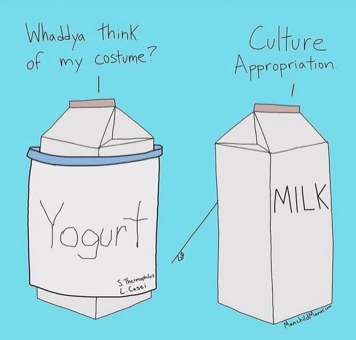 Comic showing two cartons labeled Yogurt and Milk, humorously addressing relatable life absurdities in an illustrated dialogue.