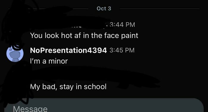 Text message conversation showing a brutal comeback by a woman to a creepy man with a clever, no survivor reply.