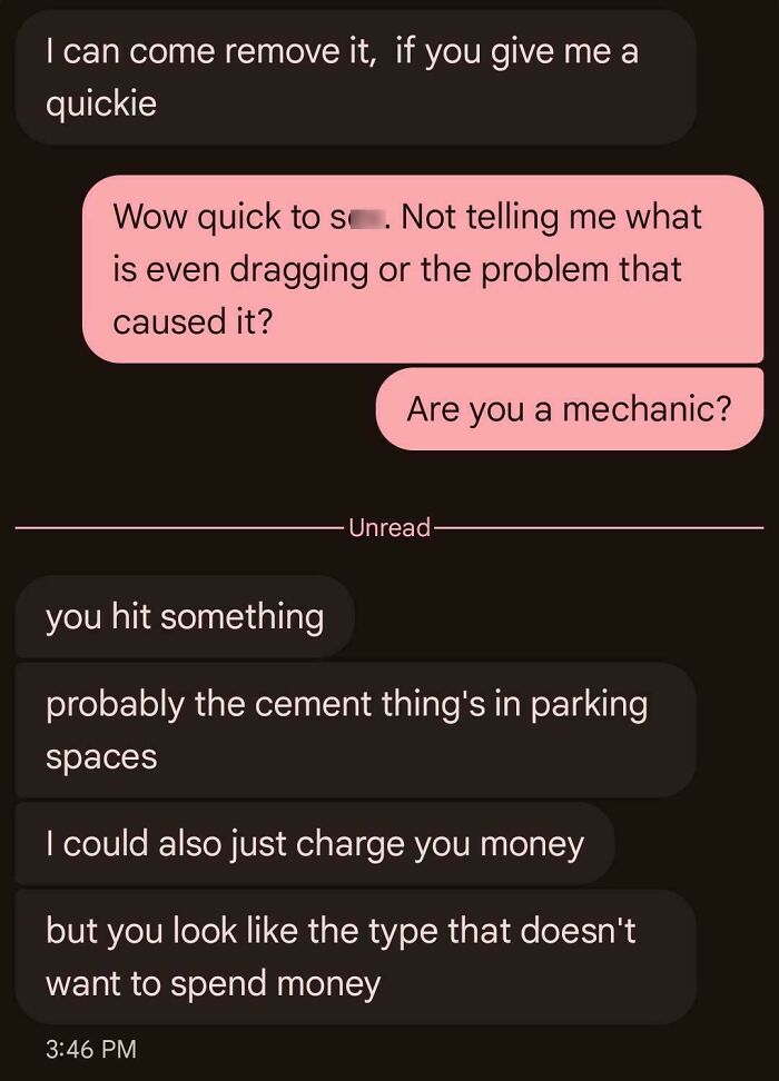 Text conversation showing a woman serving a brutal comeback to a creepy man's inappropriate message.
