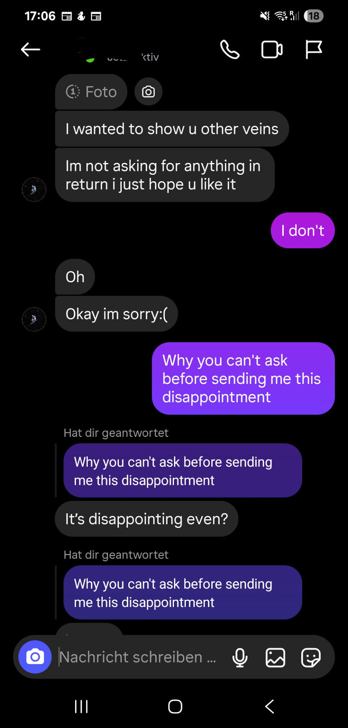 Chat conversation showing a woman responding with a brutal comeback to a creepy man’s unwanted message.