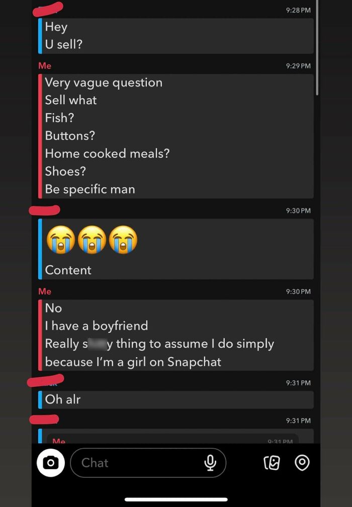 Text message exchange showing a woman serving a brutal comeback to a creepy man, illustrating fierce responses.