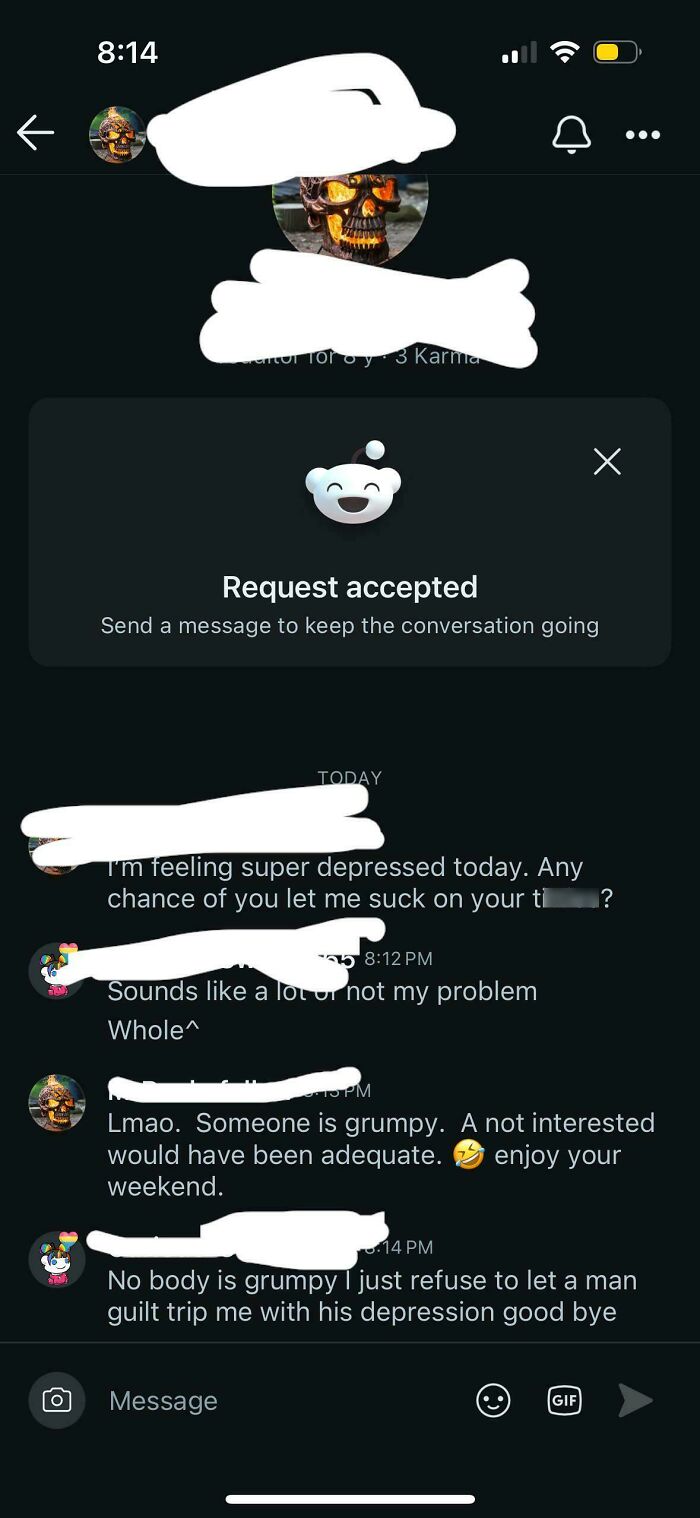 Chat screenshot showing a woman delivering brutal comebacks to a creepy man's inappropriate message on social media.