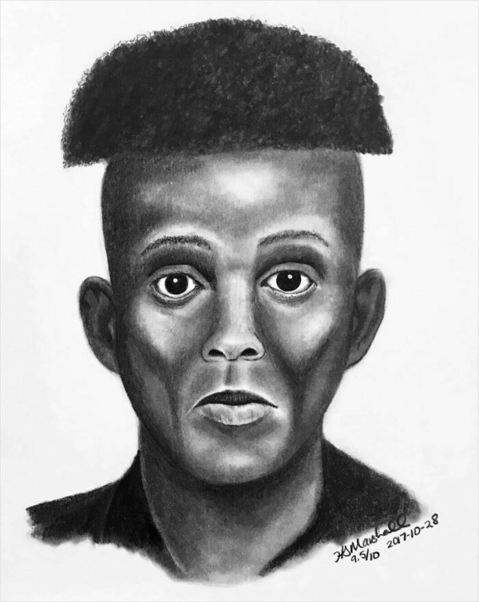 Police sketch drawing of a man with exaggerated features, showcasing poorly done police sketch caricature style.