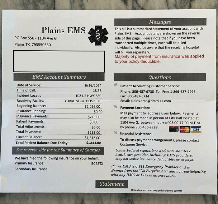 The Bill I Received After A 17-Mile Ambulance Ride