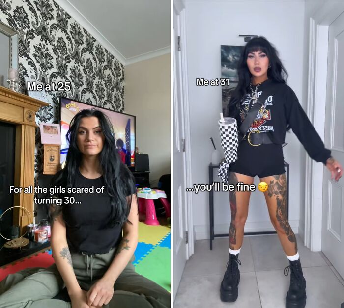 Woman showing her glow up from 25 to 31, embodying confidence and style for women afraid of aging in their 30s.