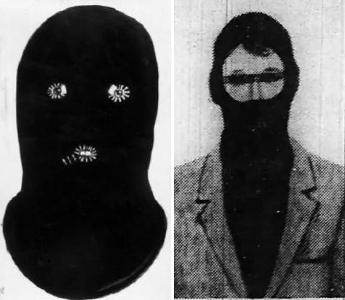 Two unusual police sketches side by side, resembling poorly drawn caricatures with exaggerated features.