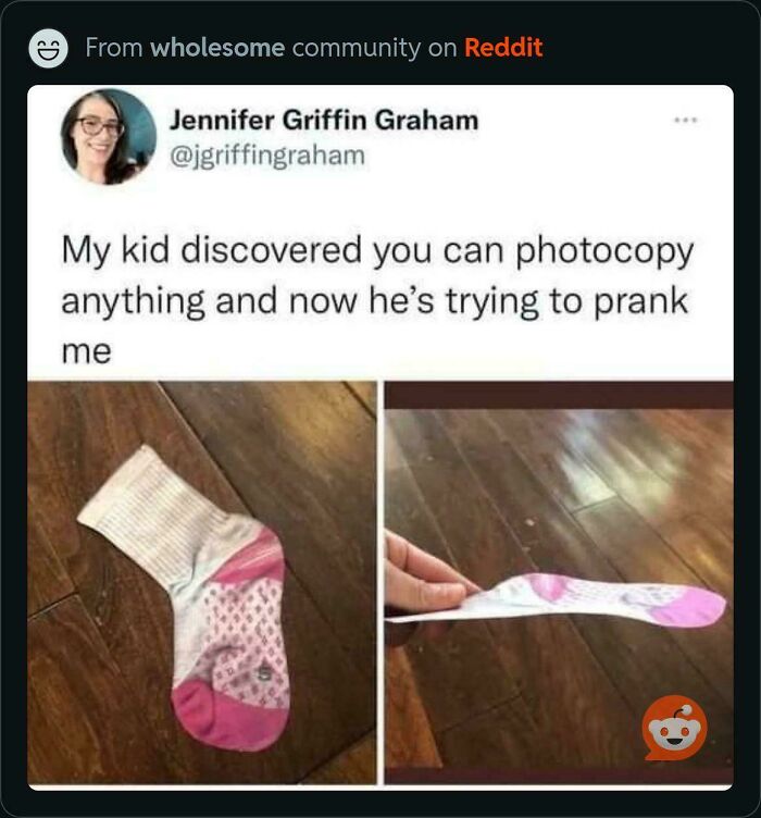 Child outsmarts grown-ups by photocopying a sock to prank, showcasing clever and entertaining kid creativity.
