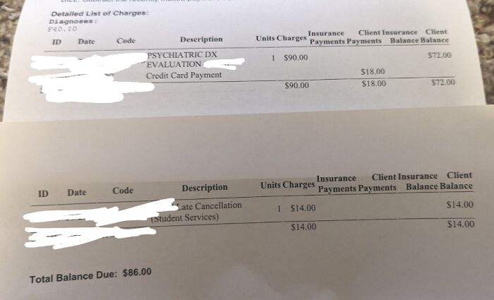 Medical bills showing charges and client balances, highlighting harsh realities of American healthcare costs.
