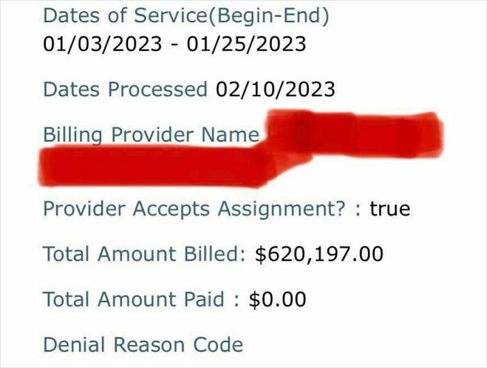 Medical bill showing a $620,197 charge with $0 paid, exposing harsh realities of American healthcare costs.