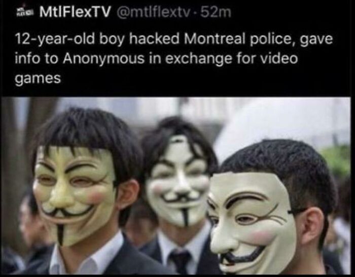 Three young boys wearing Guy Fawkes masks, representing kids outsmarting grown-ups in creative ways.