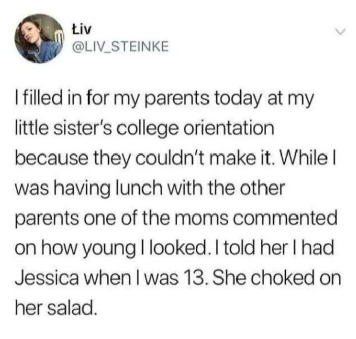 Screenshot of a tweet showing a kid outsmarting grown-ups by attending a college orientation in their parents' place.