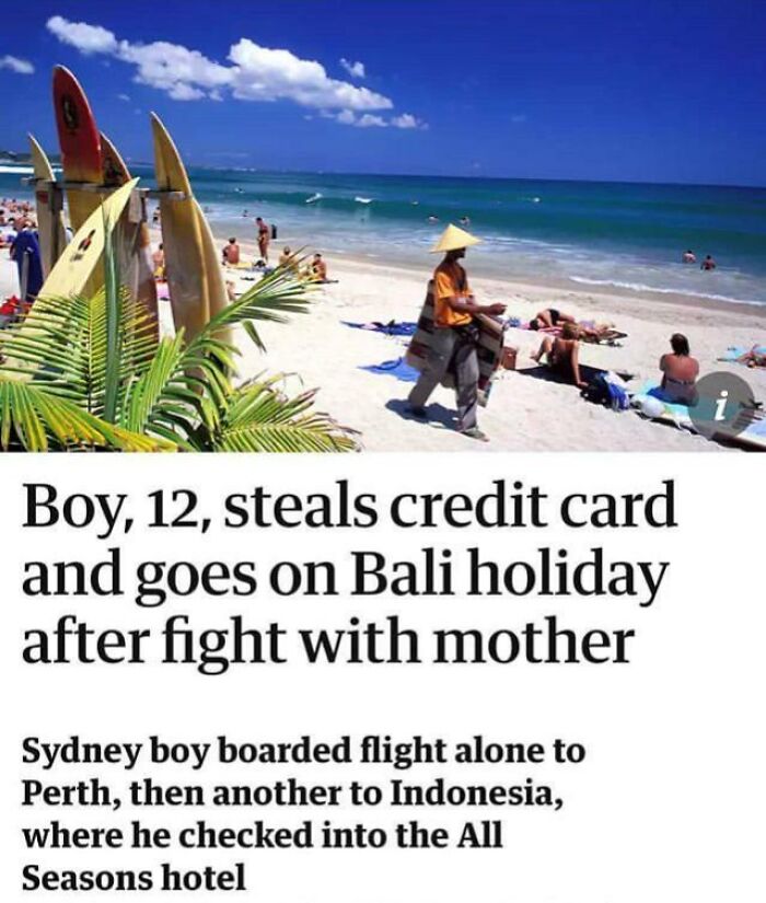 Boy outsmarts adults by stealing credit card and traveling alone on holiday, showcasing kids outsmarting grown-ups.