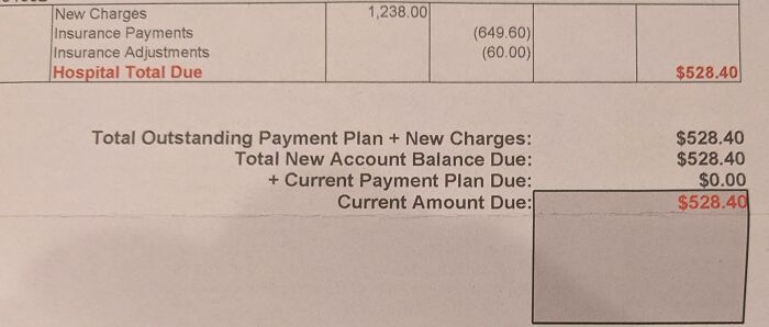 Hospital bill showing a $528.40 amount due, highlighting the harsh realities of American healthcare costs.