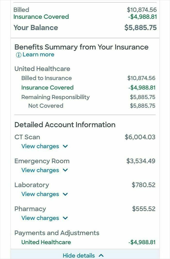 Medical bill breakdown showing high costs and limited insurance coverage highlighting harsh realities of American healthcare expenses.